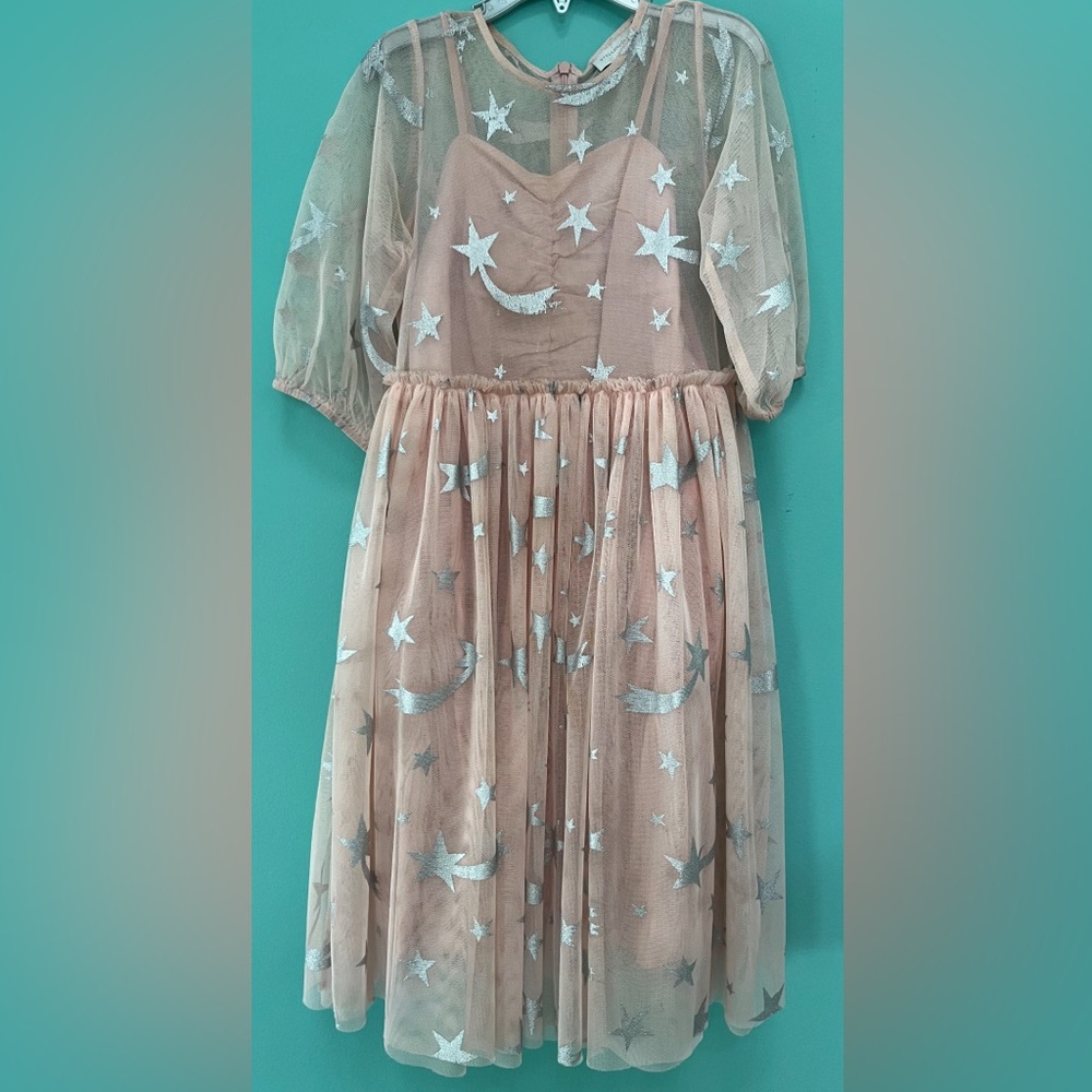 STELLA MCCCARTNEY kids Size 6 dress. Blush Pink/Silver Stars, tulle overlay